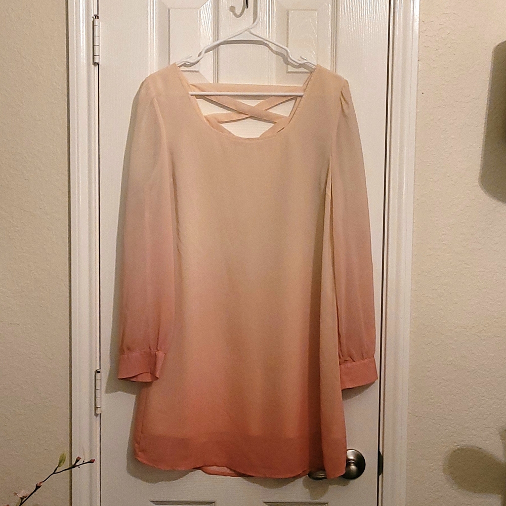 Blu Pepper Cream to Pink Gradient Long Sleeve Dress
